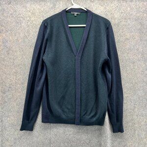 Zegna Sweater Men Large Green Blue Cardigan Wool V Neck Vintage Warm